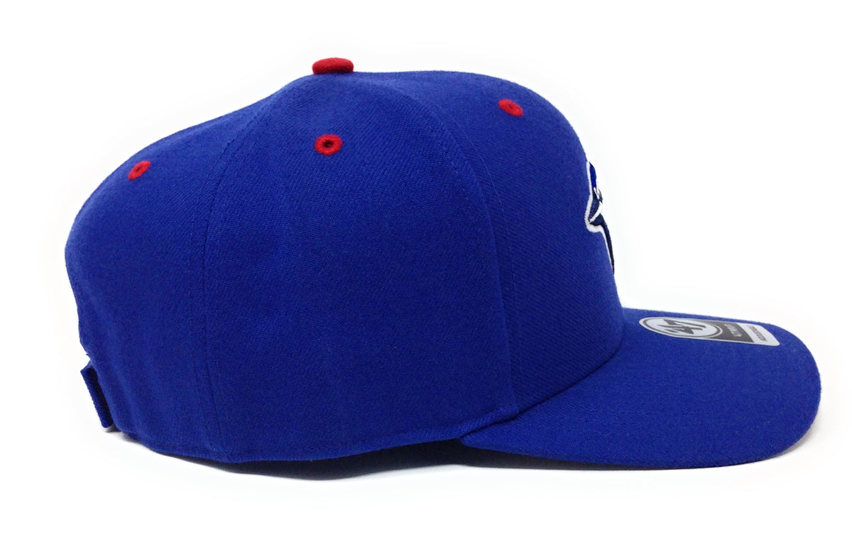 47 Brand Flat Brim Mascot Logo Toronto Blue Jays MLB Sure Shot Blue  Snapback Cap