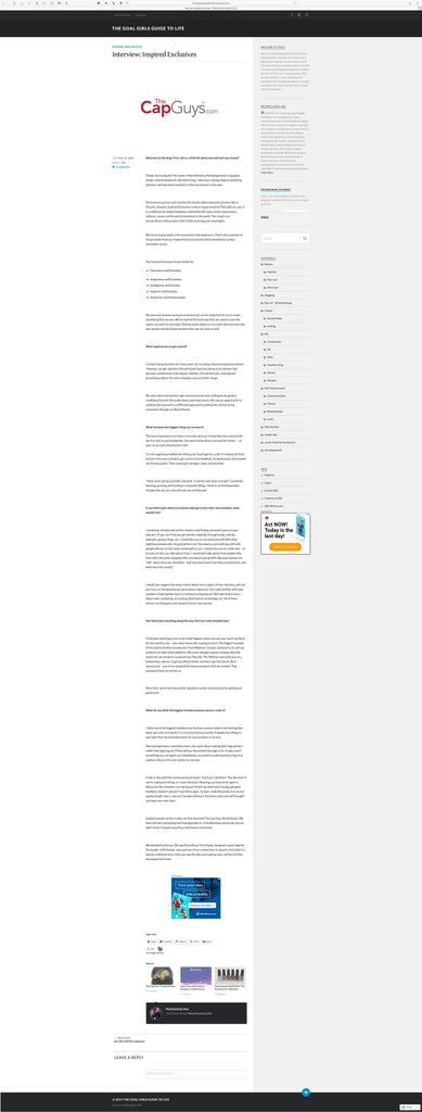 The Goal Girl's Guide To Life interview with The Cap Guys Co-founder