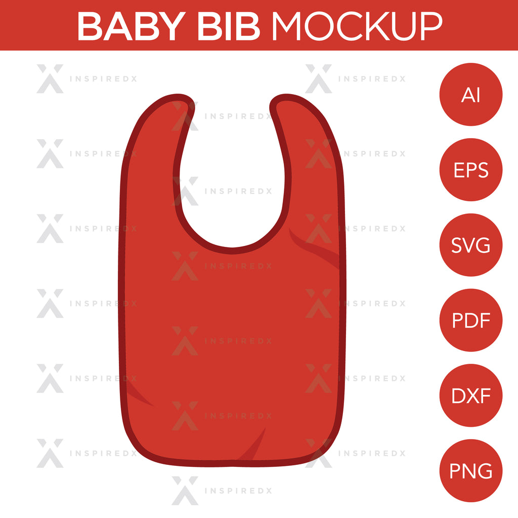 Baby Bib - Mockup and Template - 1 Angle, 1 Style, Layered, Detailed and Editable Vector in EPS, SVG, AI, PNG, DXF and PDF
