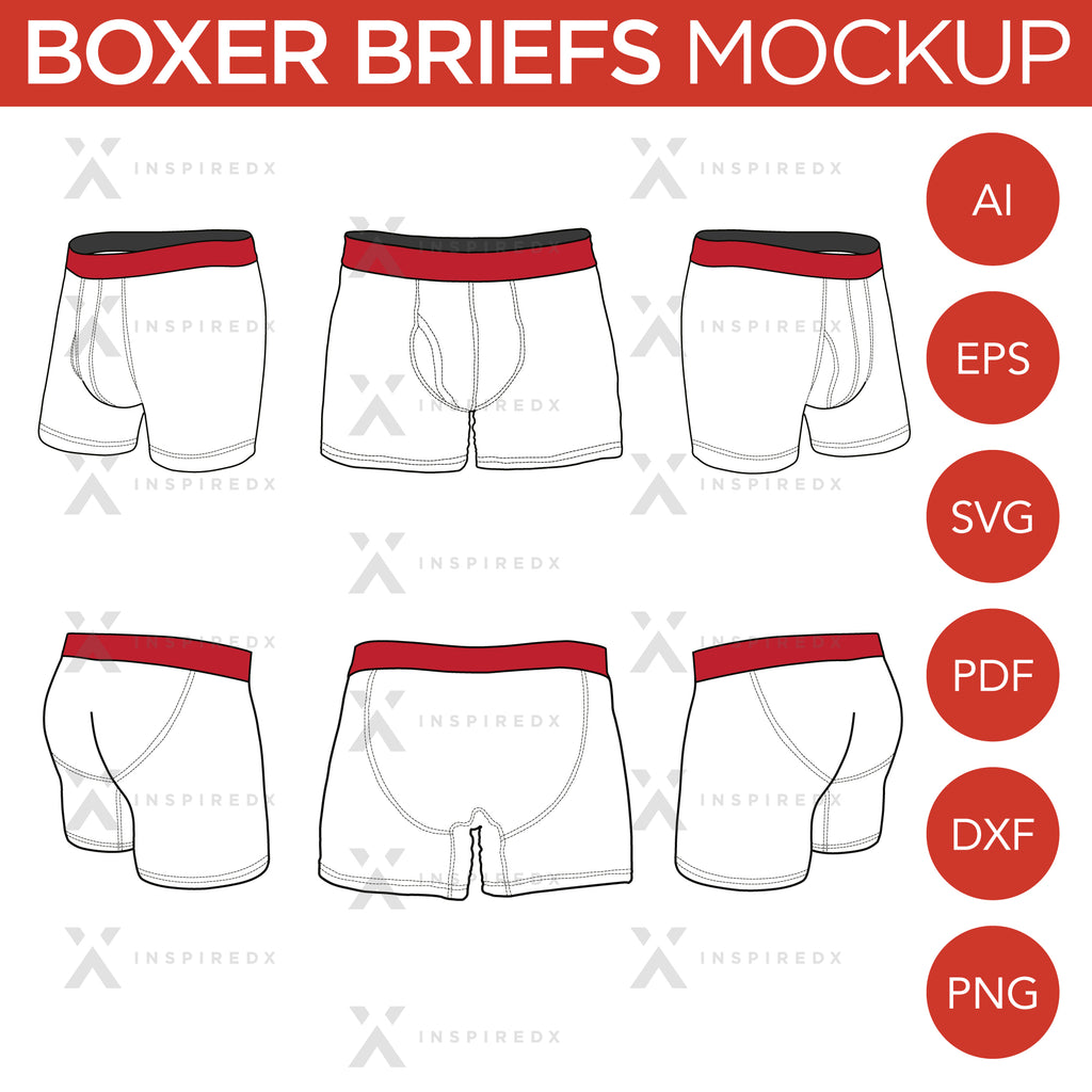 Simple Boxer Dxf Boxer Briefs - Mockup and Template - 6 Angles, Layered, Detailed and E ...