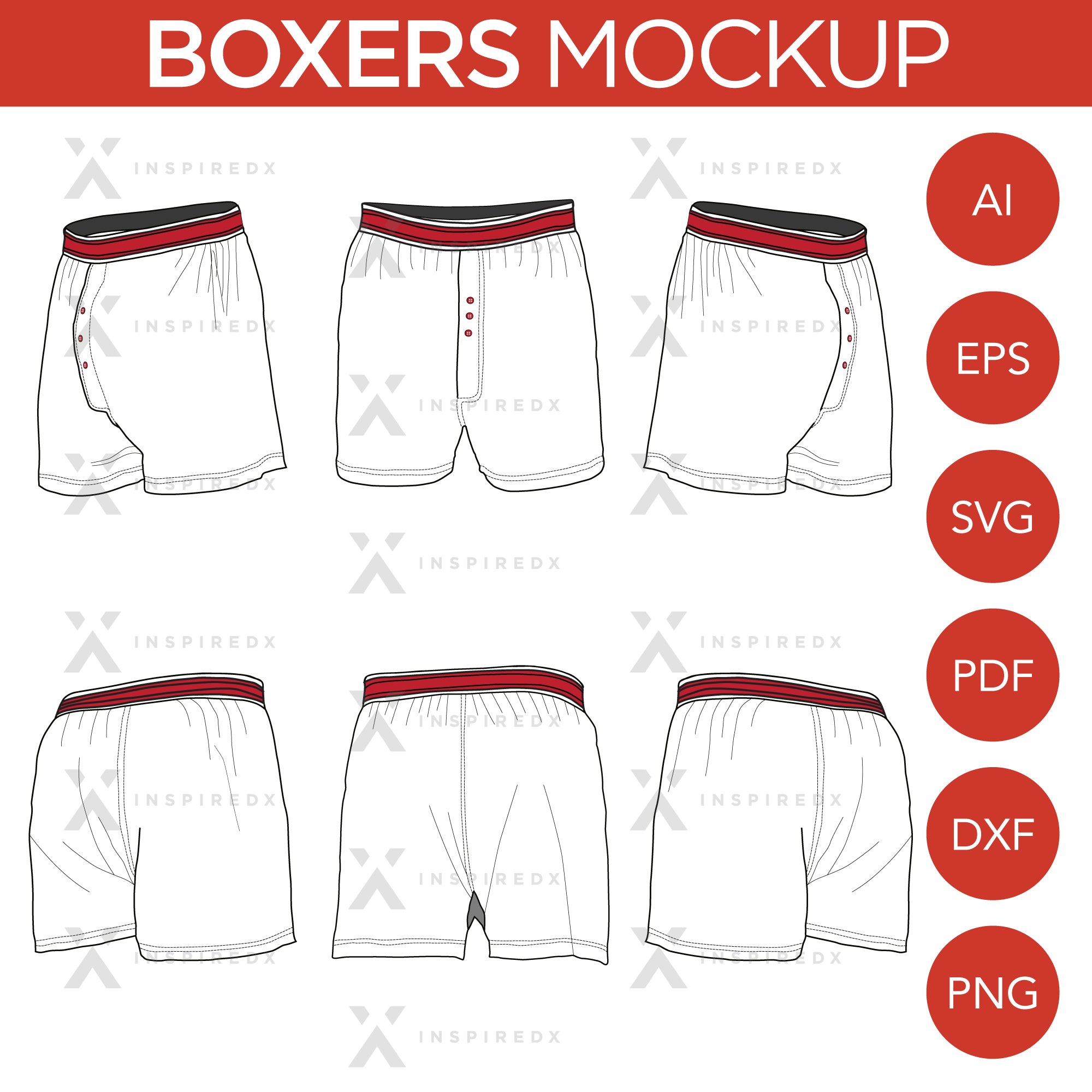 Simple Boxer Dxf Boxers - Mockup and Template - 6 Angles, Layered, Detailed and Editabl ...