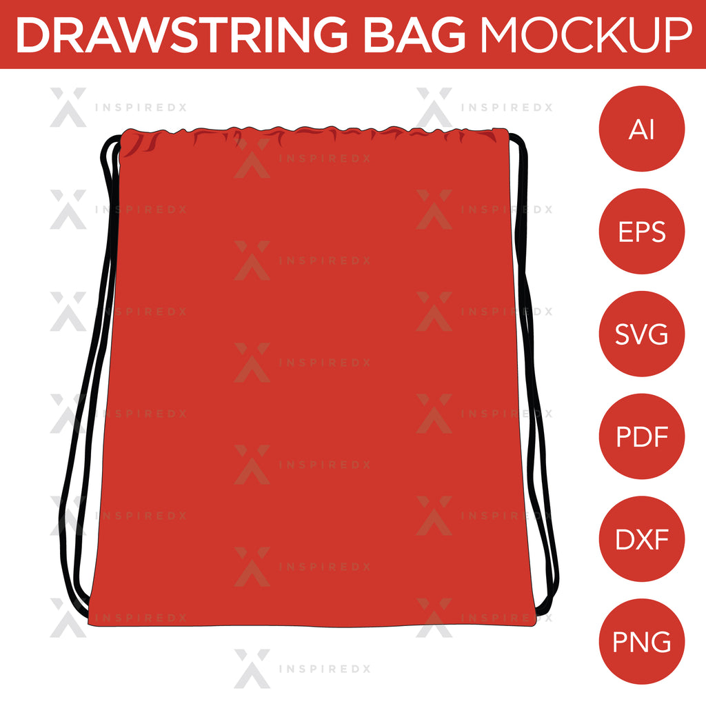 Drawstring Bag - Mockup and Template - 1 Angles, 1 Style, Layered, Detailed and Editable Vector in EPS, SVG, AI, PNG, DXF and PDF