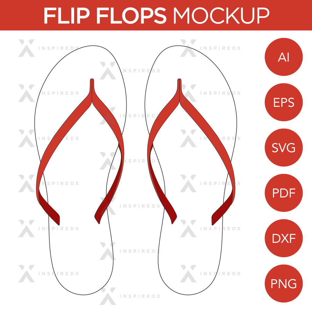 Flip Flops - Mockup and Template - 2 Angles, 1 Style, Layered, Detailed and Editable Vector in EPS, SVG, AI, PNG, DXF and PDF