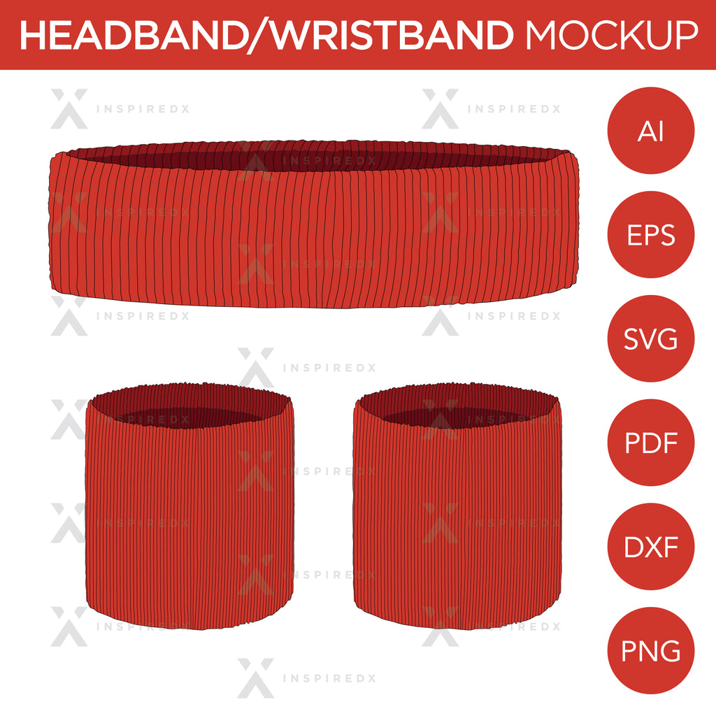 Headbands and Wristbands - Mockup and Template - 1 Angles, 1 Style, Layered, Detailed and Editable Vector in EPS, SVG, AI, PNG, DXF and PDF
