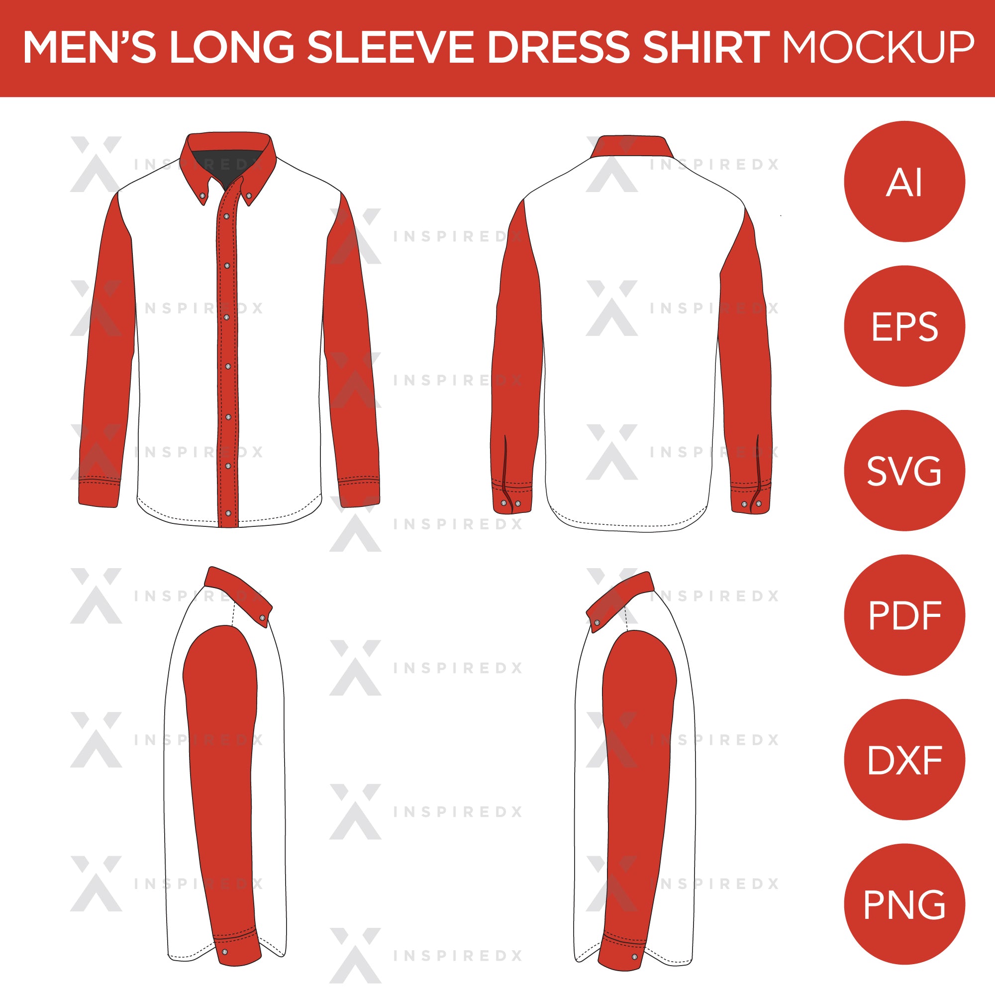 Men's Long Sleeve Dress Shirt - Mockup and Template