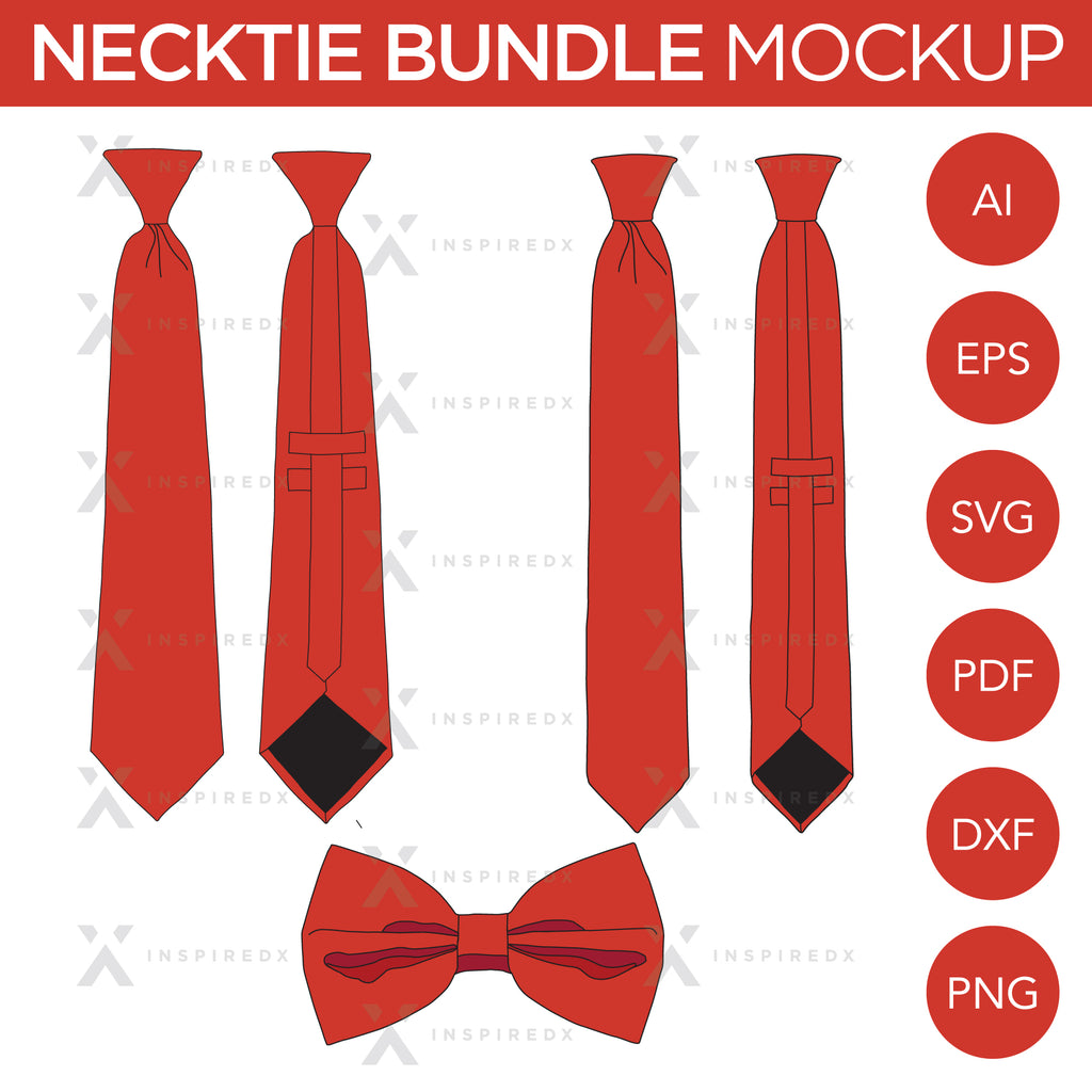 Necktie Bundle - Mockup and Template - 2 Angles, 1 Style, Layered, Detailed and Editable Vector in EPS, SVG, AI, PNG, DXF and PDF