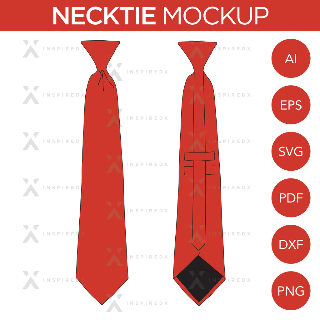 Necktie - Mockup and Template - 2 Angles, 1 Style, Layered, Detailed and Editable Vector in EPS, SVG, AI, PNG, DXF and PDF