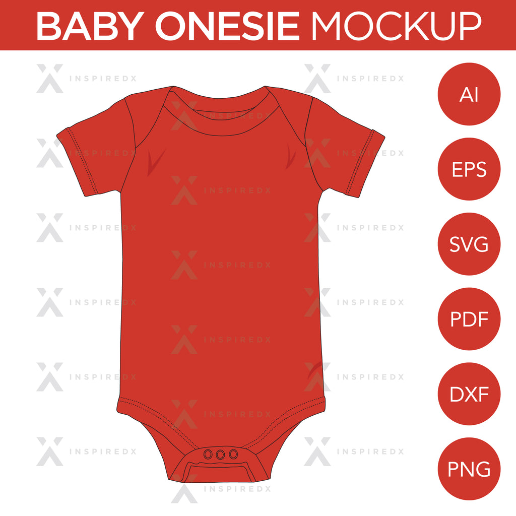 Baby Onesie One Piece - Mockup and Template - 1 Angle, 1 Style, Layered, Detailed and Editable Vector in EPS, SVG, AI, PNG, DXF and PDF