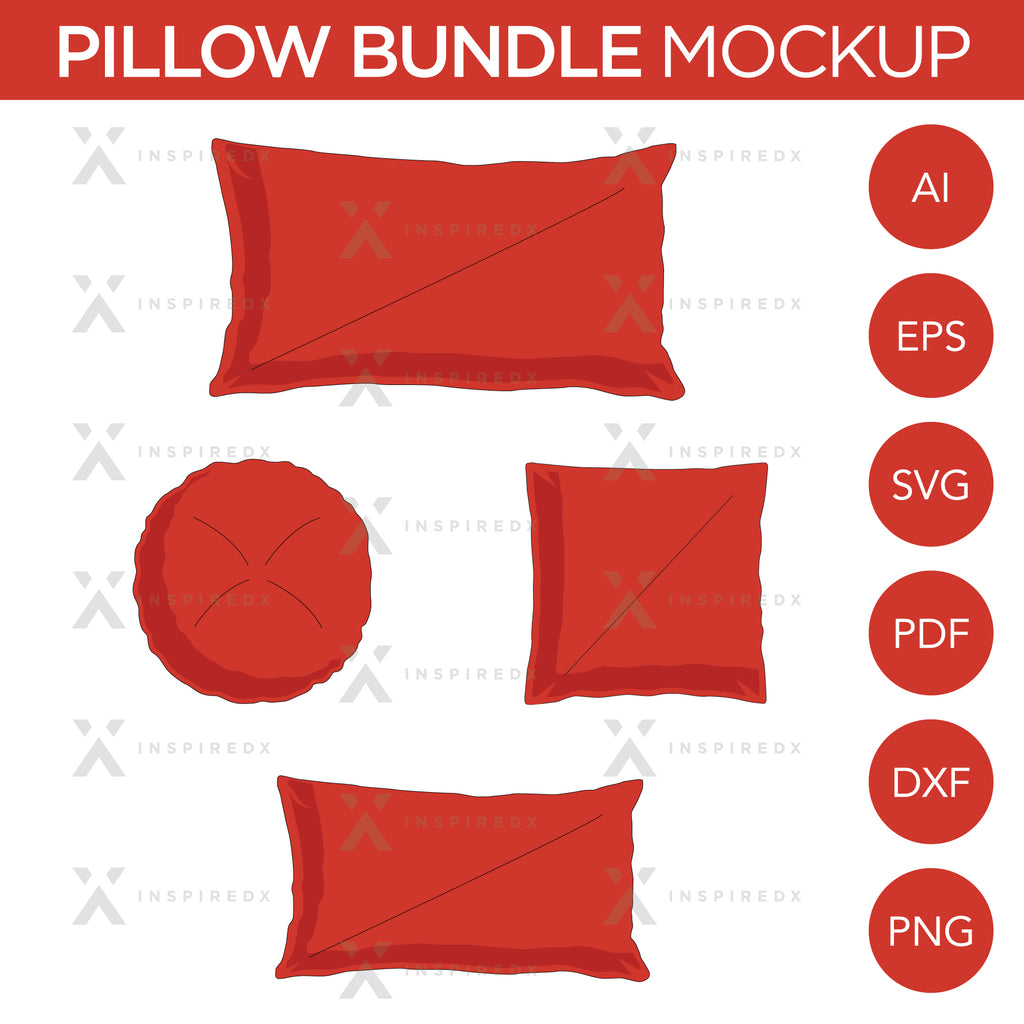 Pillow Bundle - Mockup and Template - 1 Angles, 1 Style, Layered, Detailed and Editable Vector in EPS, SVG, AI, PNG, DXF and PDFand Editable Vector in EPS, SVG, AI, PNG, DXF and PDF