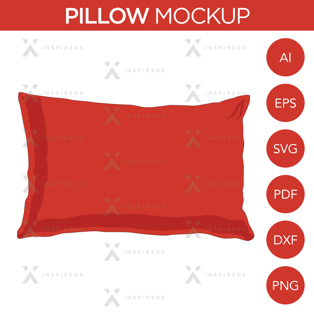 Pillow - Mockup and Template - 1 Angles, 1 Style, Layered, Detailed and Editable Vector in EPS, SVG, AI, PNG, DXF and PDF
