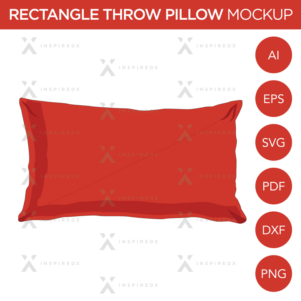 Rectangle Throw Pillow - Mockup and Template - 1 Angles, 1 Style, Layered, Detailed and Editable Vector in EPS, SVG, AI, PNG, DXF and PDF