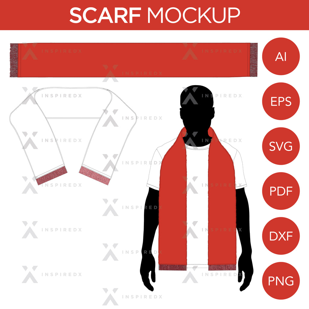 Scarf/Scarves - Mockup and Template - 3 Styles, Layered, Detailed and Editable Vector in EPS, SVG, AI, PNG, DXF and PDF