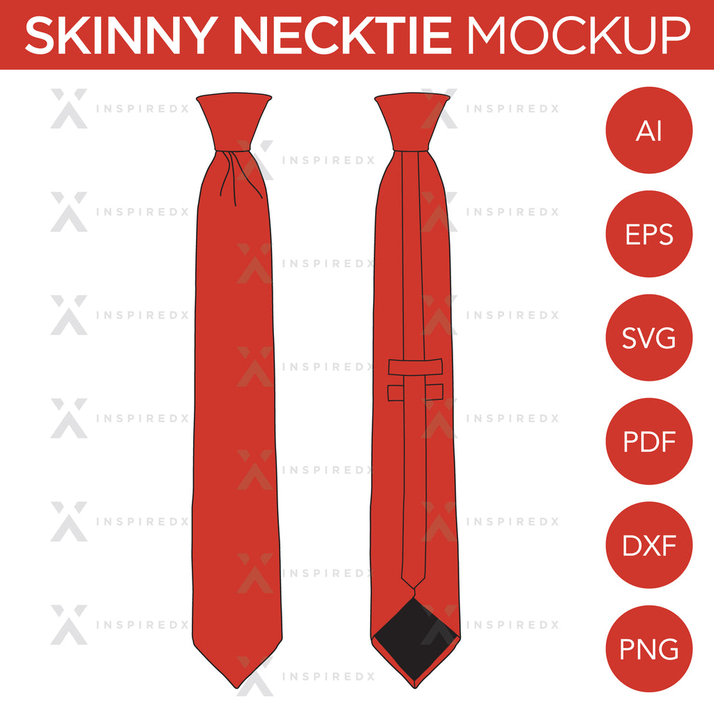 Skinny Necktie - Mockup and Template - 2 Angles, 1 Style, Layered, Detailed and Editable Vector in EPS, SVG, AI, PNG, DXF and PDF