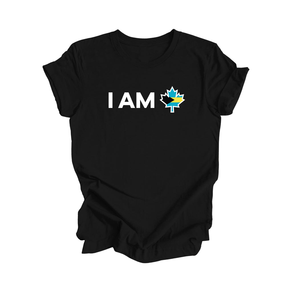 I Am Canada - Canadian Maple Leaf with Bahamas Flag, Canadian Gift T-Shirt, Bahamas Present, National Flag Tee Shirt - Inspired X