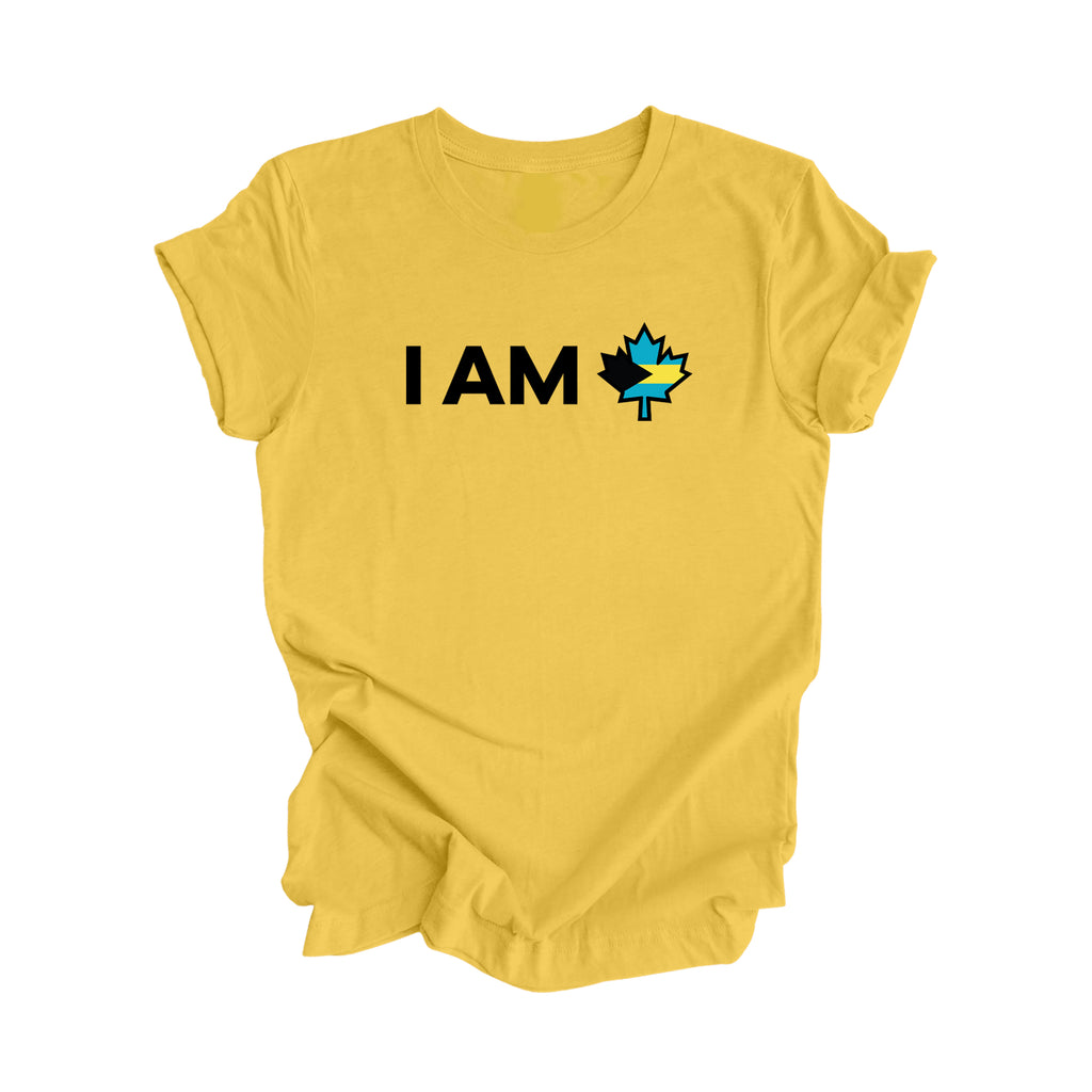 I Am Canada - Canadian Maple Leaf with Bahamas Flag, Canadian Gift T-Shirt, Bahamas Present, National Flag Tee Shirt - Inspired X
