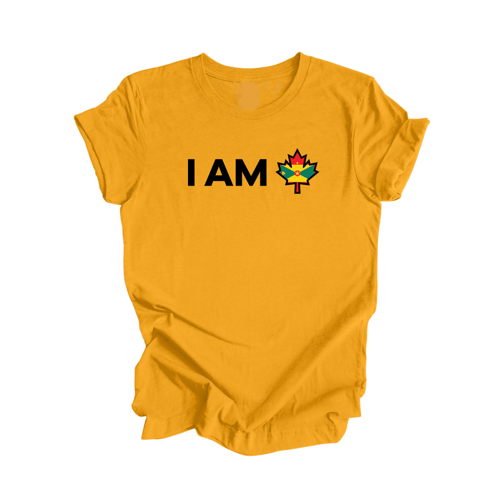 I Am Canada - Canadian Maple Leaf with Grenada Flag, Canadian Gift T-Shirt, Grenada Present, National Flag Tee Shirt - Inspired X