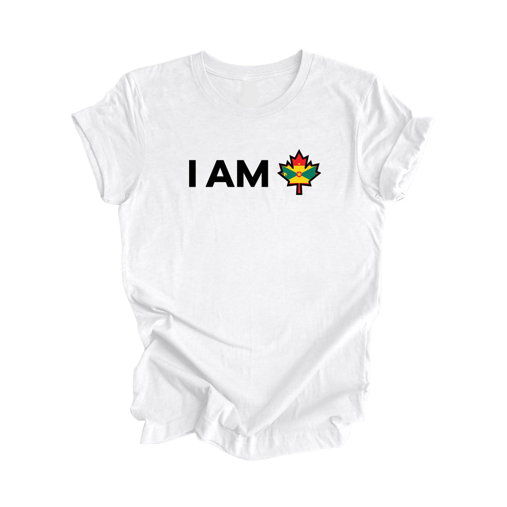 I Am Canada - Canadian Maple Leaf with Grenada Flag, Canadian Gift T-Shirt, Grenada Present, National Flag Tee Shirt - Inspired X