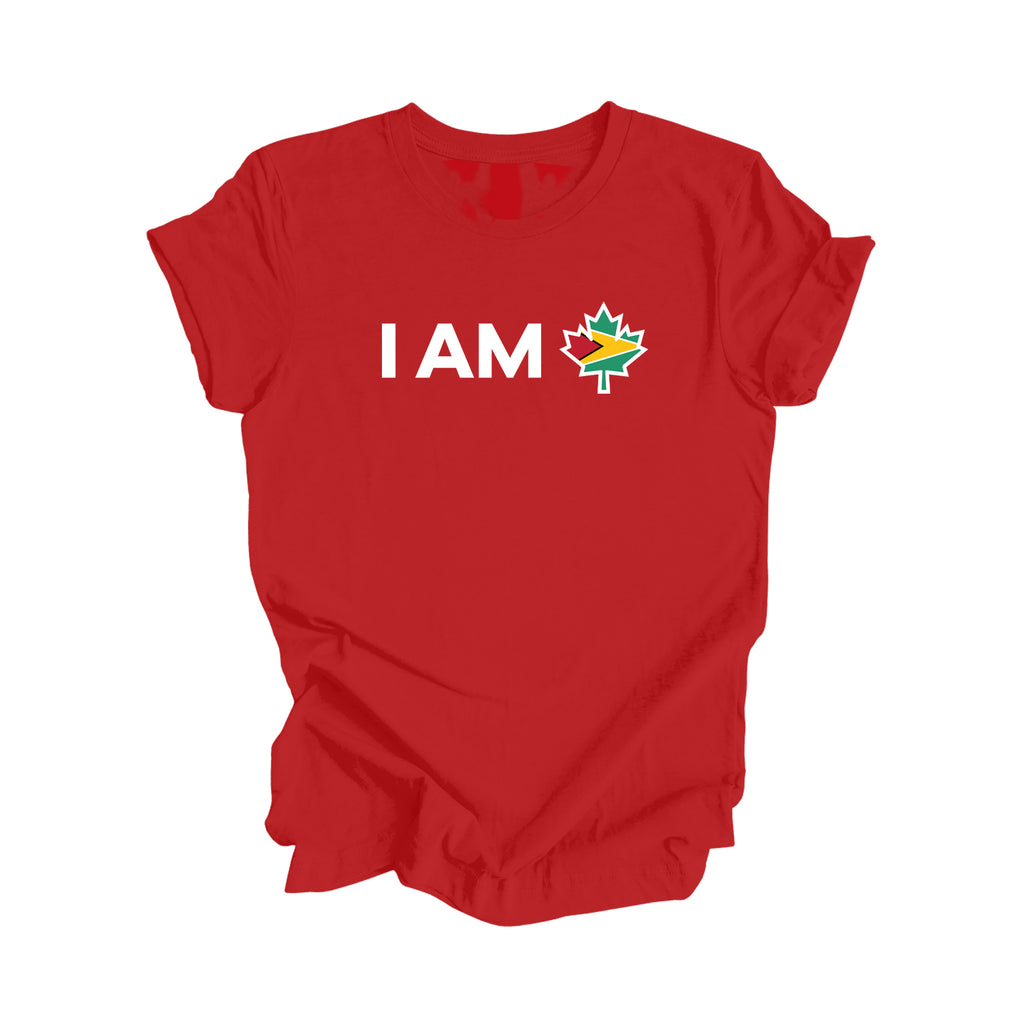 I Am Canada - Canadian Maple Leaf with Guyana Flag, Canadian Gift T-Shirt, Guyana Present, National Flag Tee Shirt - Inspired X