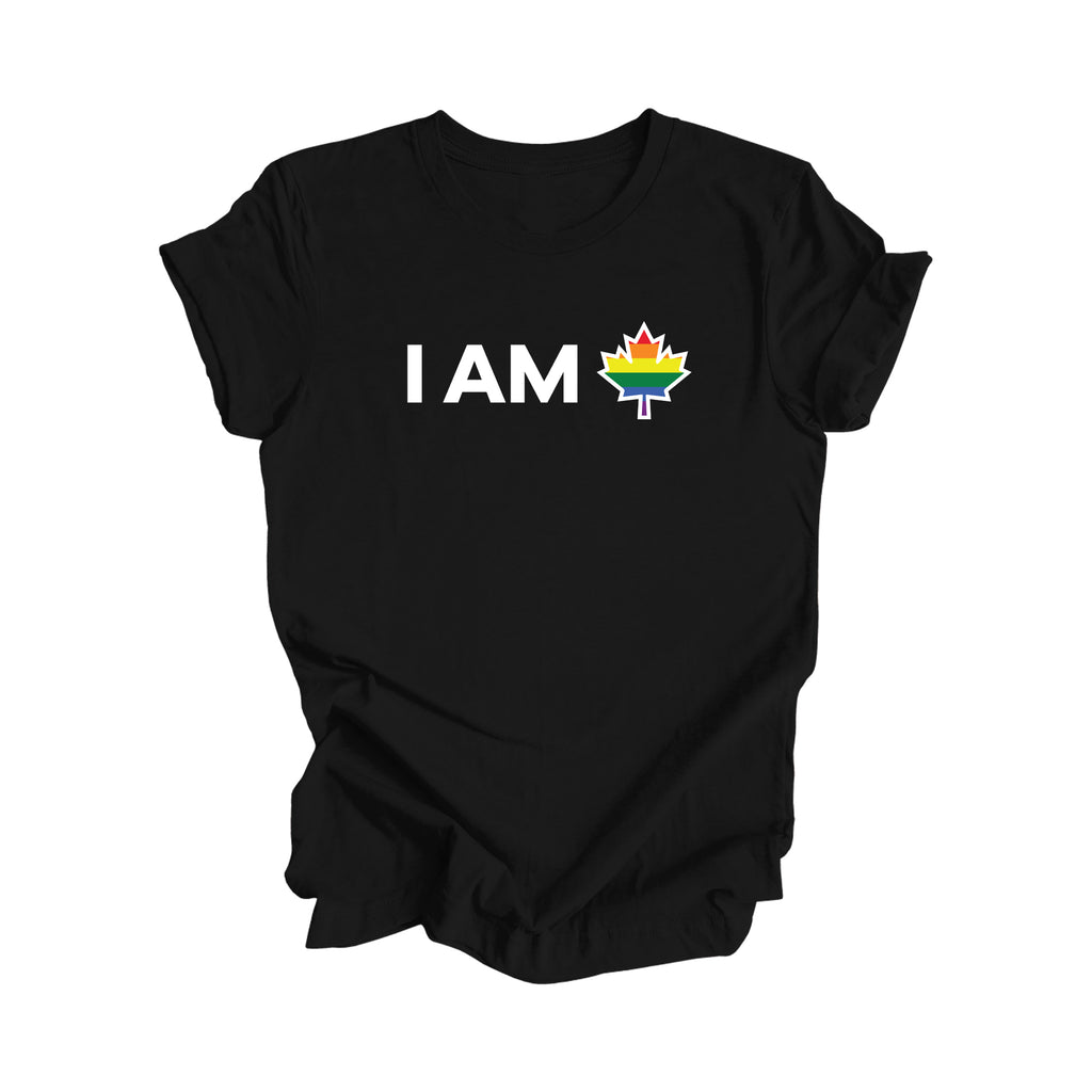 I Am Canada - Canadian Maple Leaf with LGBTQ Flag, Canadian Gift T-Shirt, LGBTQ Present, National Flag Tee Shirt - Inspired X