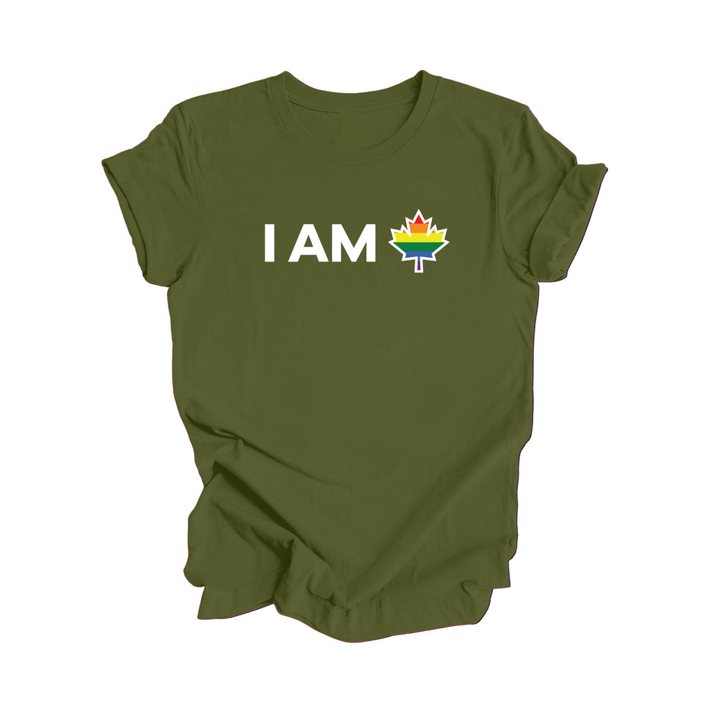 I Am Canada - Canadian Maple Leaf with LGBTQ Flag, Canadian Gift T-Shirt, LGBTQ Present, National Flag Tee Shirt - Inspired X