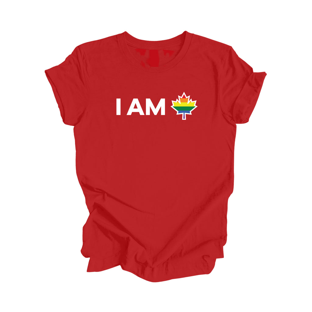 I Am Canada - Canadian Maple Leaf with LGBTQ Flag, Canadian Gift T-Shirt, LGBTQ Present, National Flag Tee Shirt - Inspired X