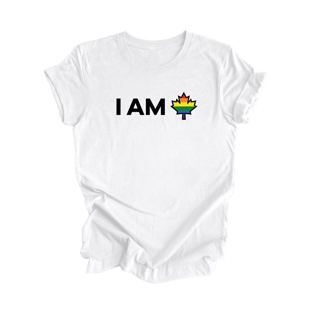 I Am Canada - Canadian Maple Leaf with LGBTQ Flag, Canadian Gift T-Shirt, LGBTQ Present, National Flag Tee Shirt - Inspired X