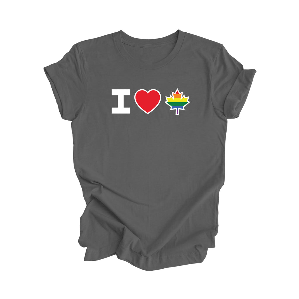 I Love Canada - Canadian Maple Leaf with LGBTQ Flag, Canadian Gift T-Shirt, LGBTQ Present, National Flag Tee Shirt - Inspired X