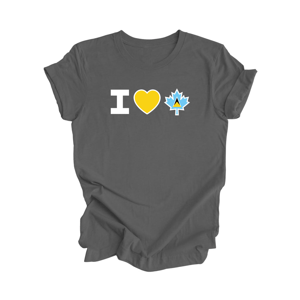 I Love Canada - Canadian Maple Leaf with Saint Lucia Flag, Canadian Gift T-Shirt, Saint Lucian Present, National Flag Tee Shirt - Inspired X
