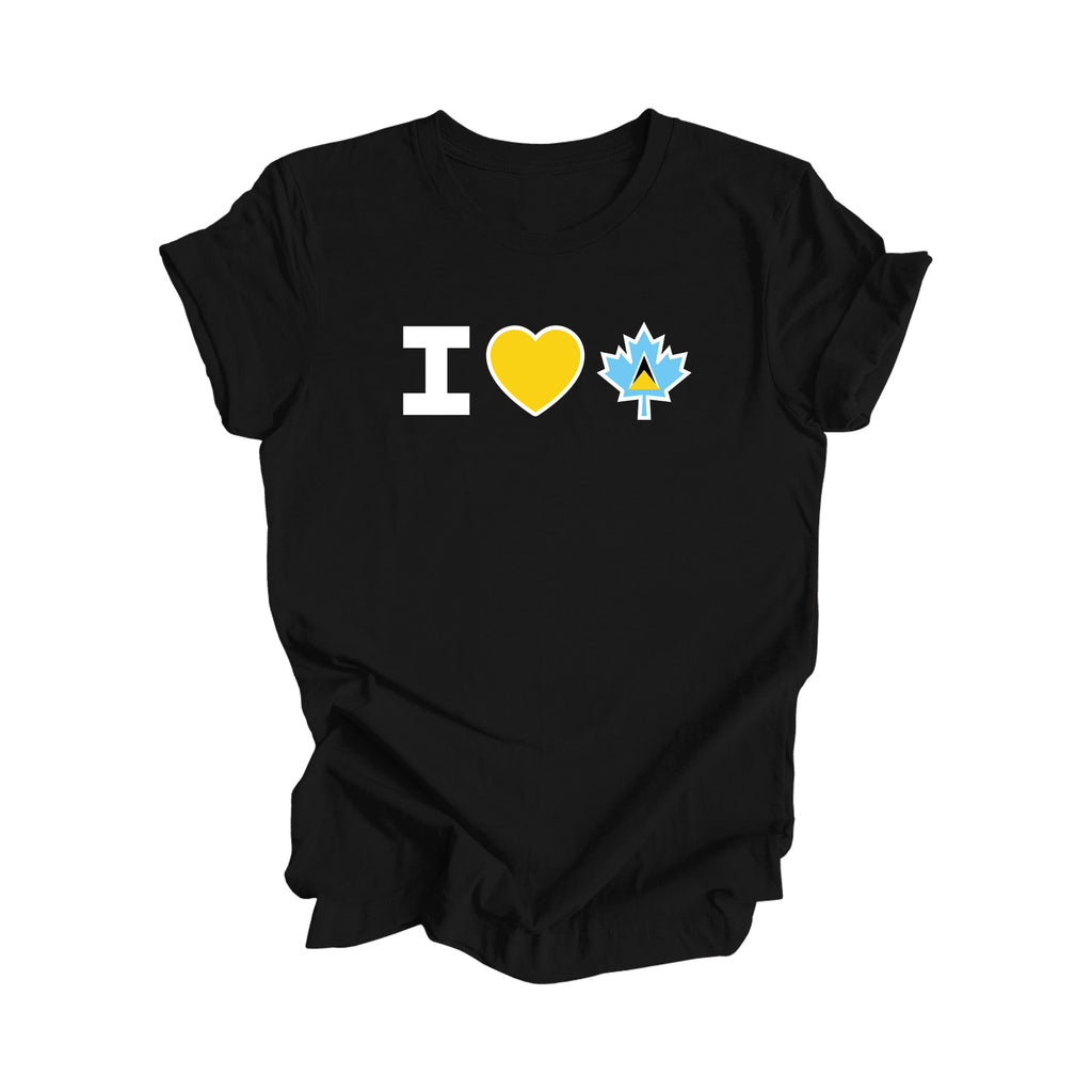 I Love Canada - Canadian Maple Leaf with Saint Lucia Flag, Canadian Gift T-Shirt, Saint Lucian Present, National Flag Tee Shirt - Inspired X
