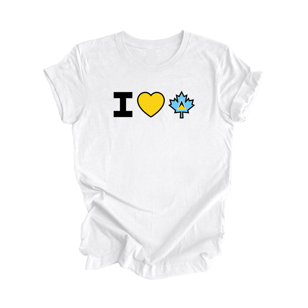 I Love Canada - Canadian Maple Leaf with Saint Lucia Flag, Canadian Gift T-Shirt, Saint Lucian Present, National Flag Tee Shirt - Inspired X