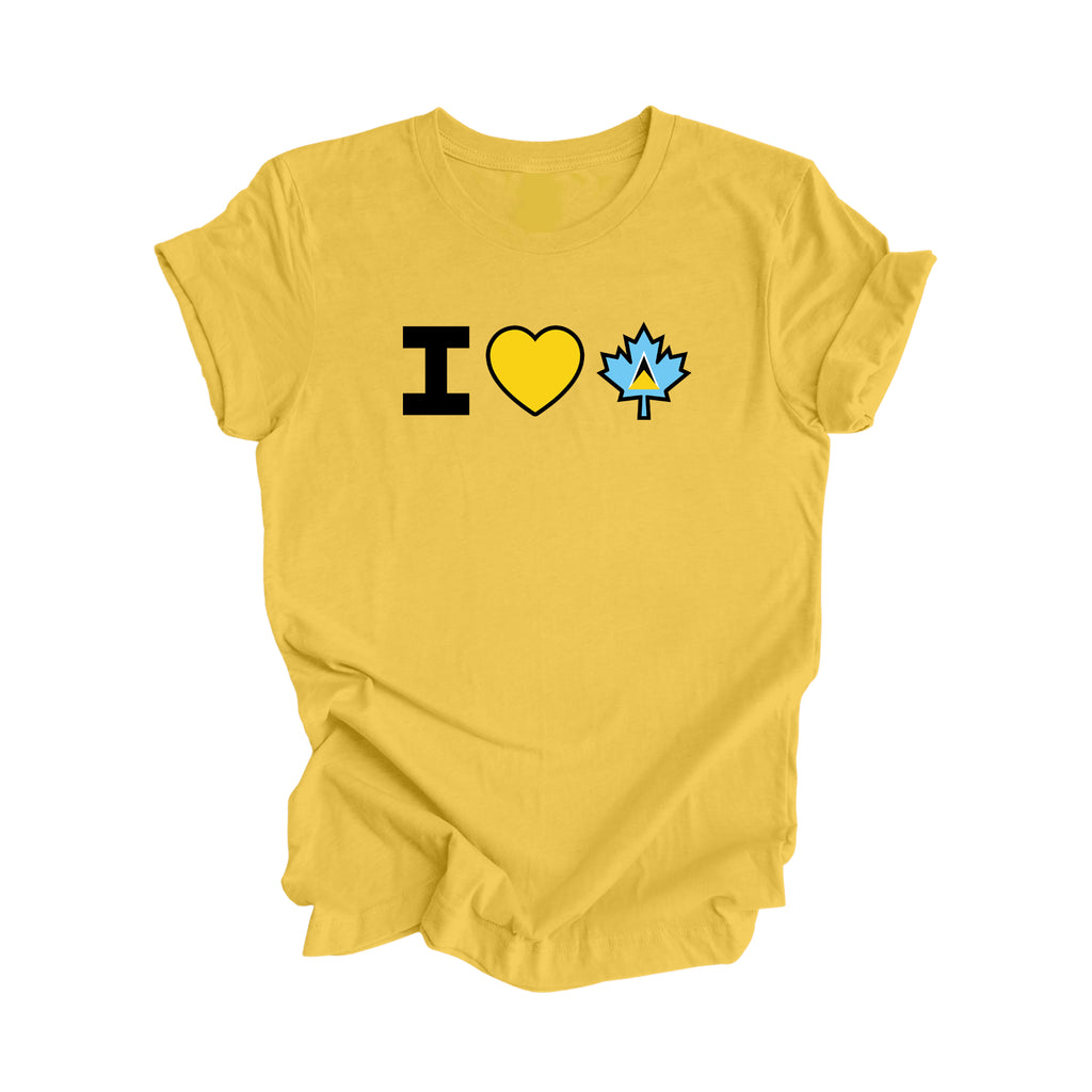 I Love Canada - Canadian Maple Leaf with Saint Lucia Flag, Canadian Gift T-Shirt, Saint Lucian Present, National Flag Tee Shirt - Inspired X