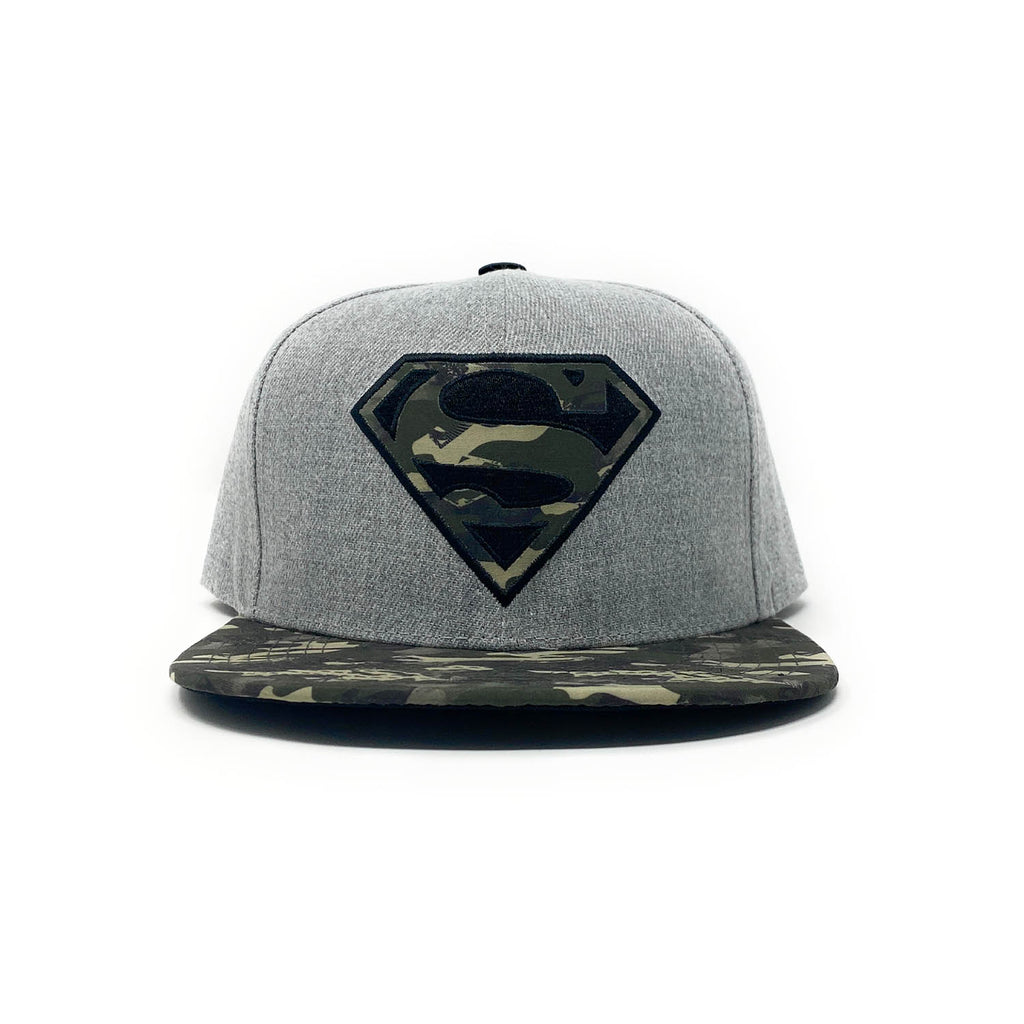 Superman Green Camouflage Logo and Brim Grey Snapback Cap