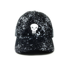 Load image into Gallery viewer, Punisher Logo - Heavy Wash Cotton Twill With Splatter Print - Black Dad Cap Buckle