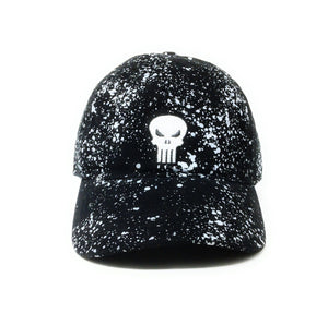 Punisher Logo - Heavy Wash Cotton Twill With Splatter Print - Black Dad Cap Buckle