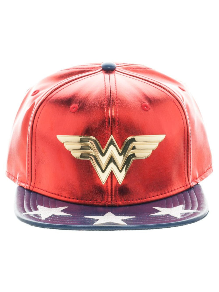 Bioworld Red/Blue Licensed Wonder Woman PU Leather Suit Up Star Brim Snapback Hat